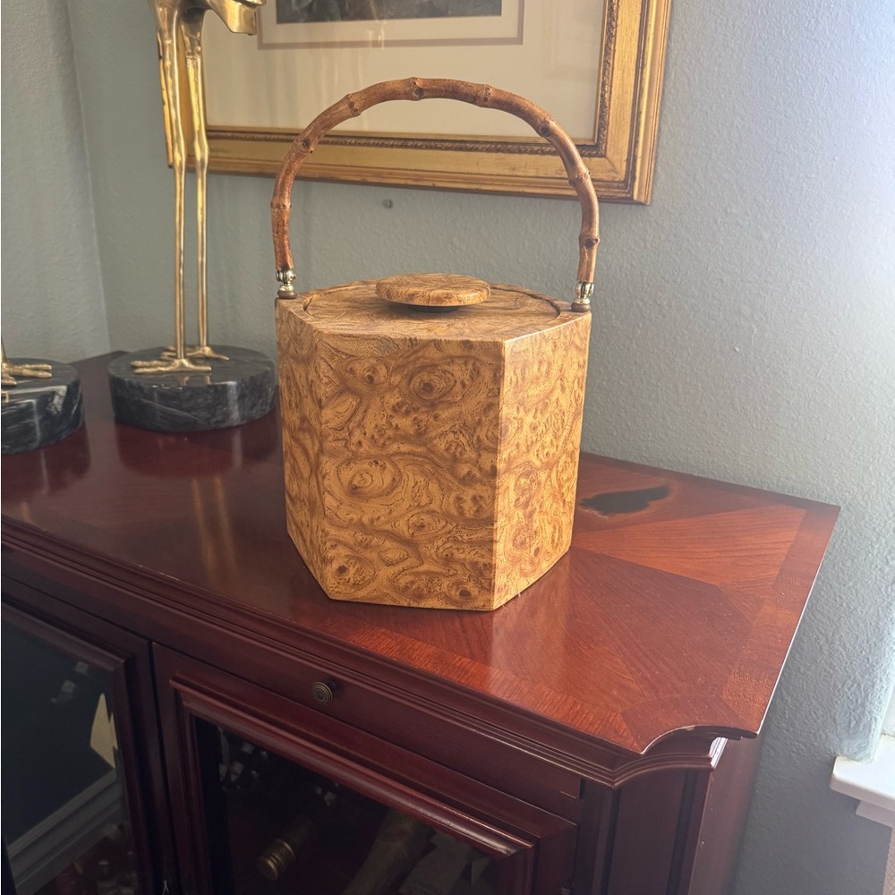 Rare faux Burlwood ice bucket